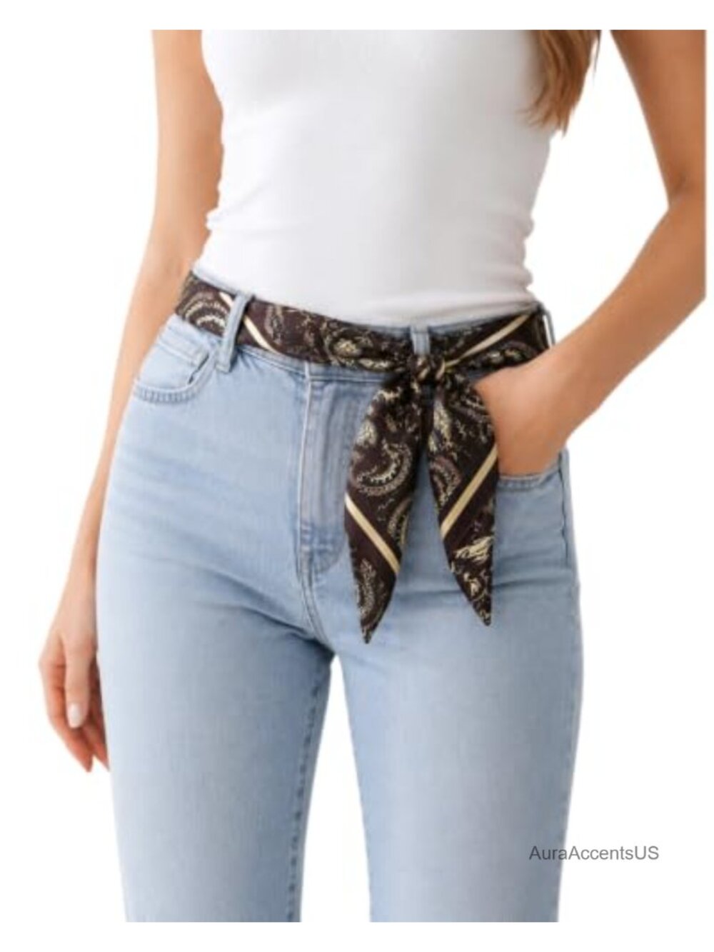 Women's Boho Scarf Belt Paisley Satin Silk Sash Waist Wrap Accessory